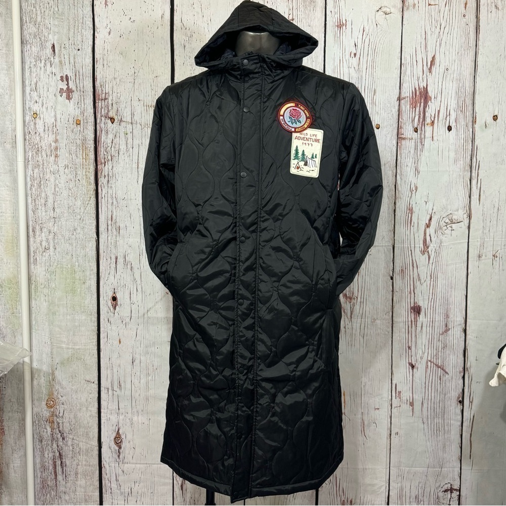 REASON CLOTHING BRAND men’s Streetwear Adventure Quilted Long Line Coat Jacket L